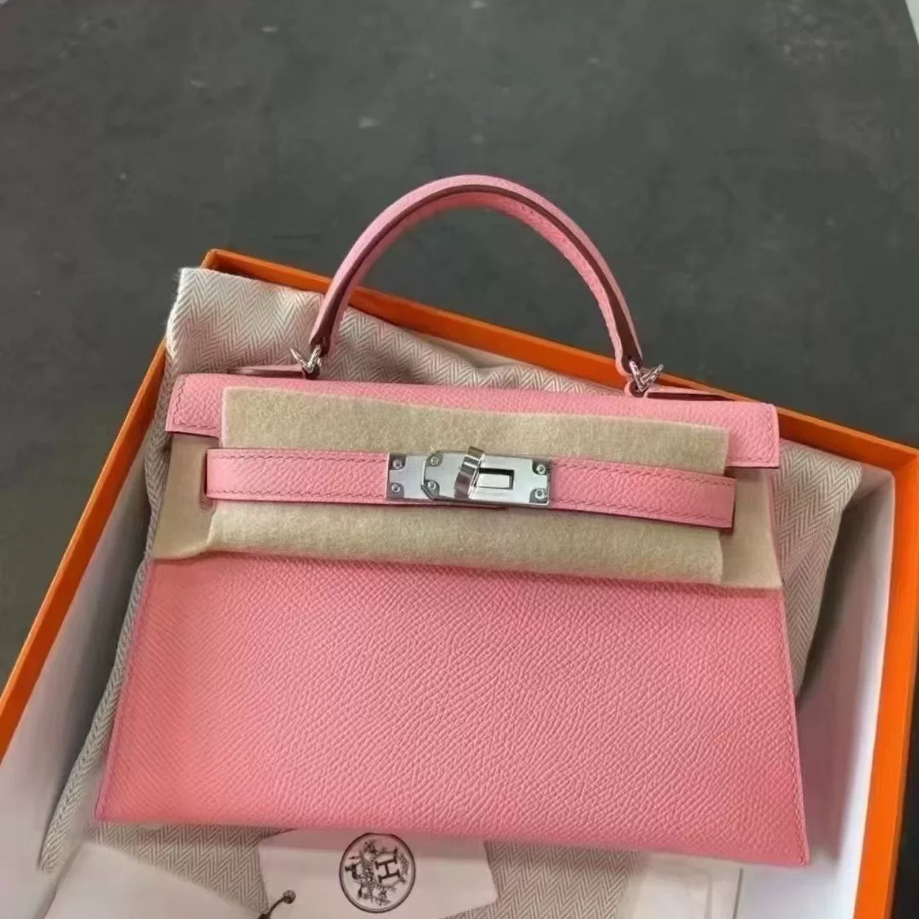 Hermès Mini Kelly Rose Confetti Epsom Leather Palladium Hardware
