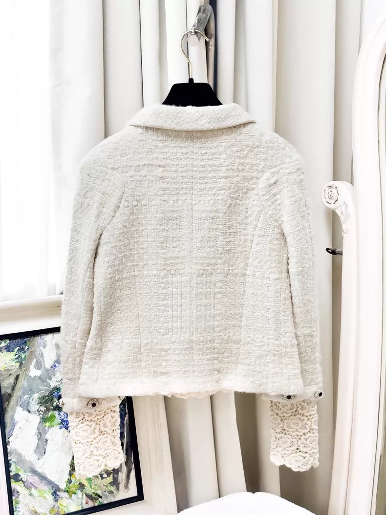 Chanel 2015 ecru lace camellia jacket
