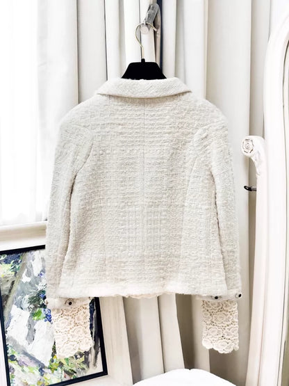 Chanel 2015 ecru lace camellia jacket
