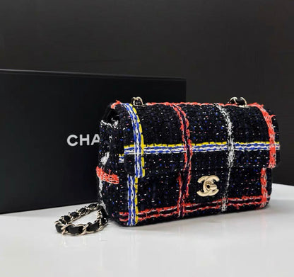 Chanel 20 black woven tweed chain bag