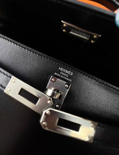 Hermes Kelly Sellier 25 Black Box Palladium Hardware