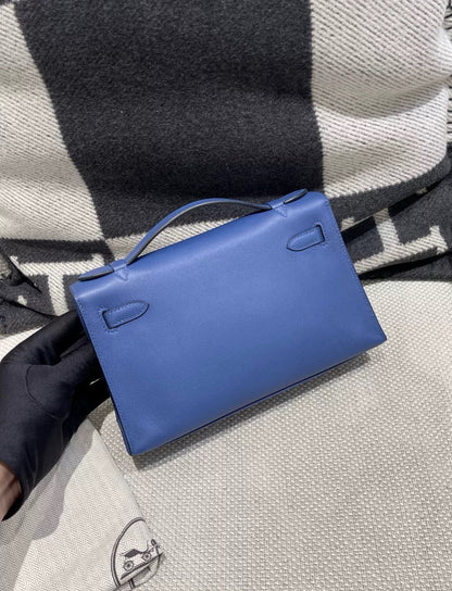 Hermès Kelly Pochette Blue de France Swift Leather Gold Hardware