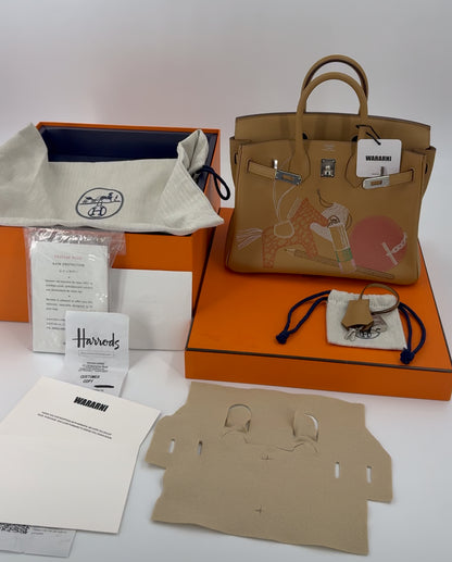 HERMÈS IN AND OUT BIRKIN 25 BISCUIT PRINTED SWIFT PALLADIUM HARDWARE