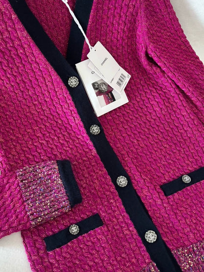Chanel 21K Red Sequined Knit Cardigan
