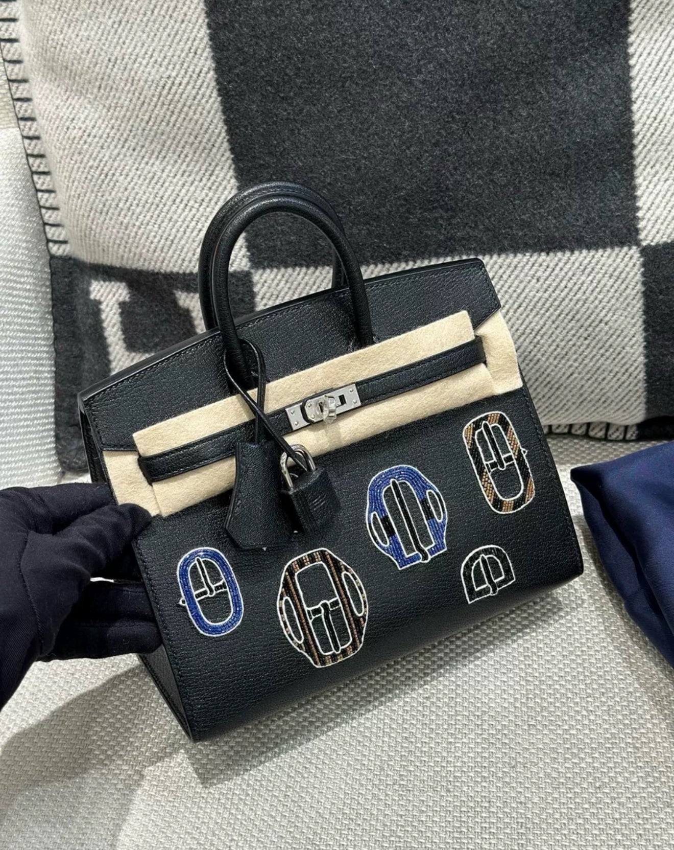 Hermes Birkin 20 Sellier Bouclerie Moderne Black Chèvre Palladium Hardware