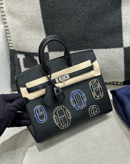 Hermes Birkin 20 Sellier Bouclerie Moderne Black Chèvre Palladium Hardware