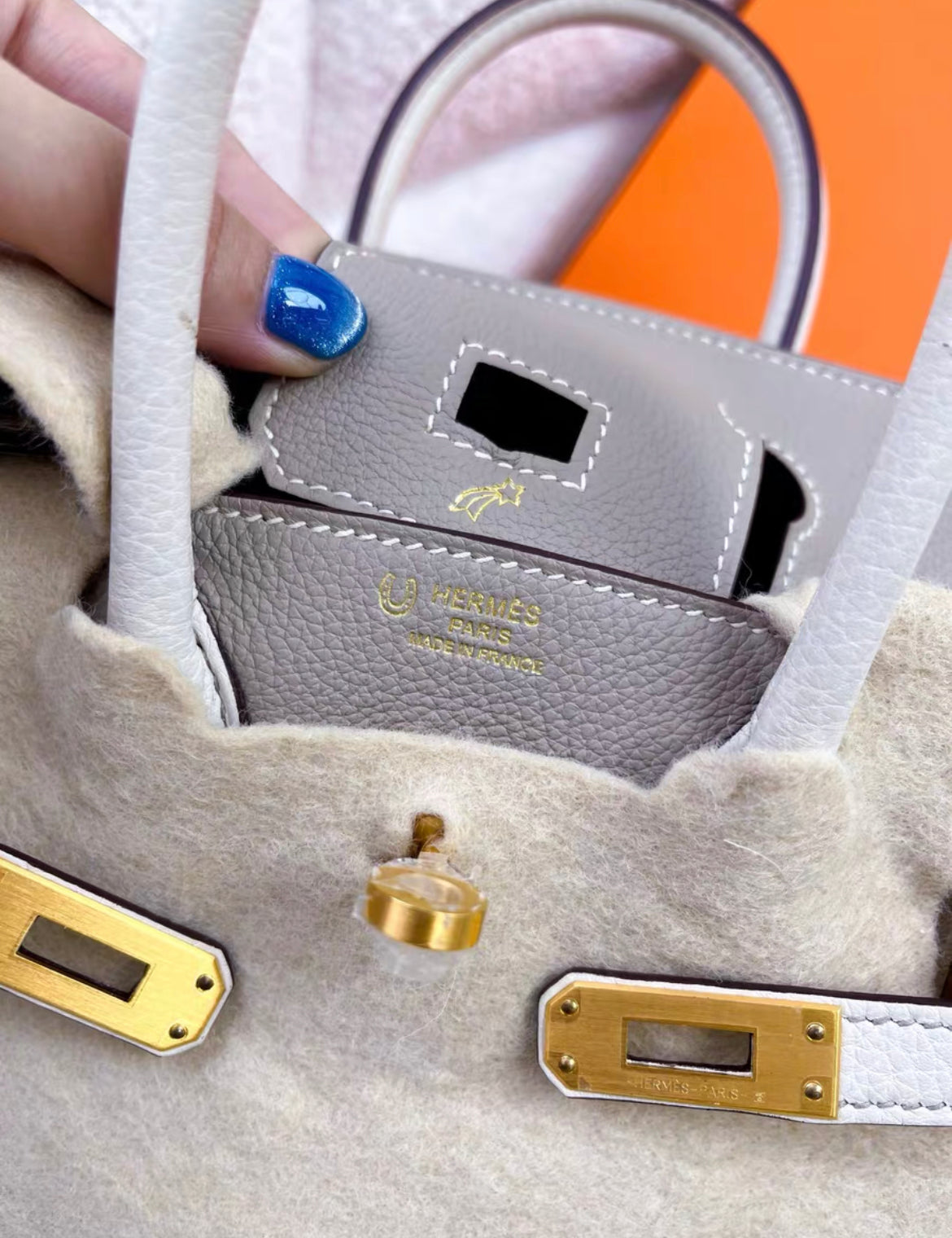 Hermès Special Order (HSS) Birkin 25 Gris and Craie Togo Brushed Gold Hardware