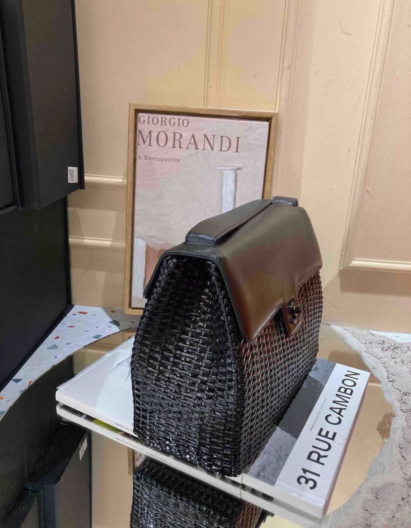 Rare Chanel Vintage 1998 So Black Calfskin Rattan Basket Flap Bag