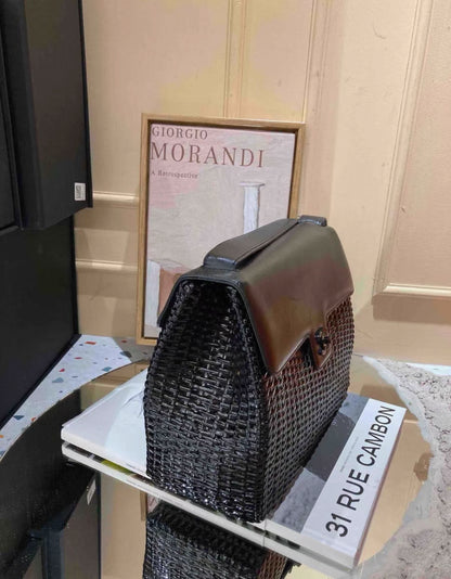 Rare Chanel Vintage 1998 So Black Calfskin Rattan Basket Flap Bag