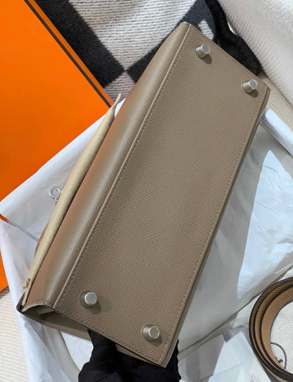 Hermès Special Order (HSS) Kelly 25 Bi-Color Gold and Etoupe Brushed Palladium Hardware