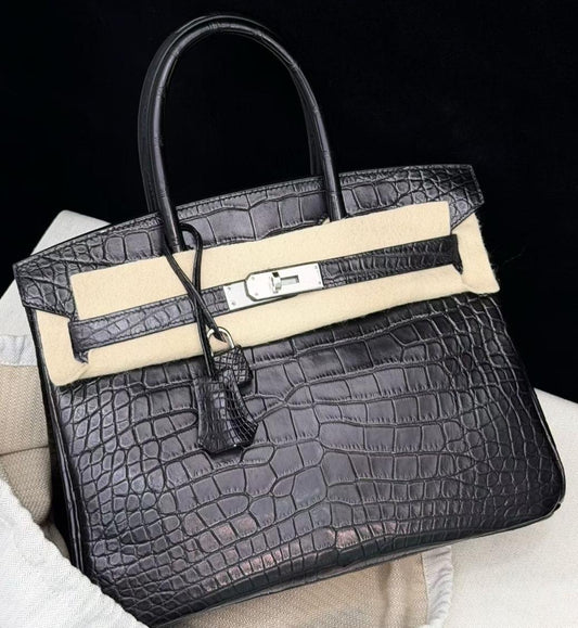 Hermes Birkin 30 Black Matte Alligator Palladium hardware