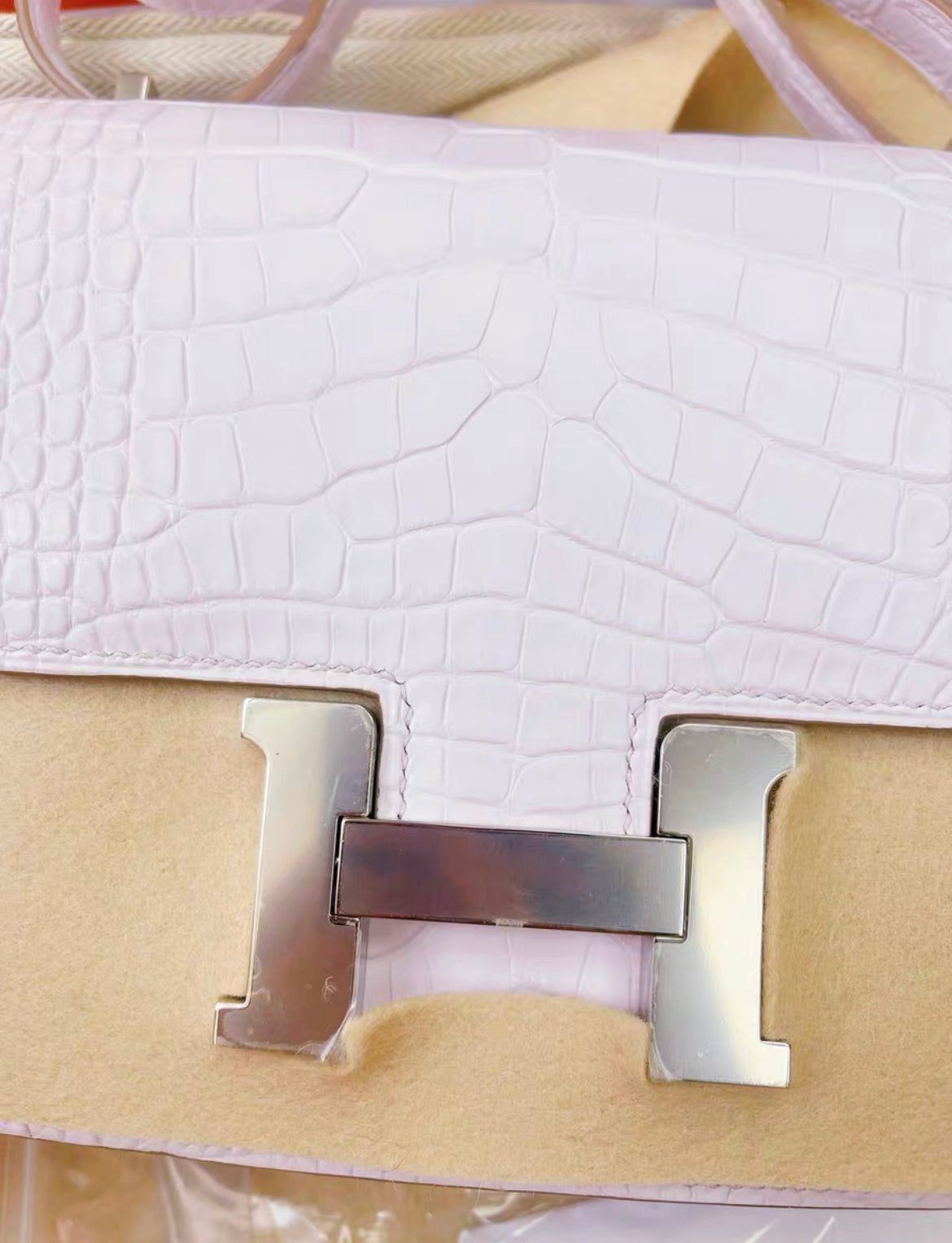 HERMES MATTE MAUVE PALE ALLIGATOR MINI CONSTANCE WITH PALLADIUM HARDWARE