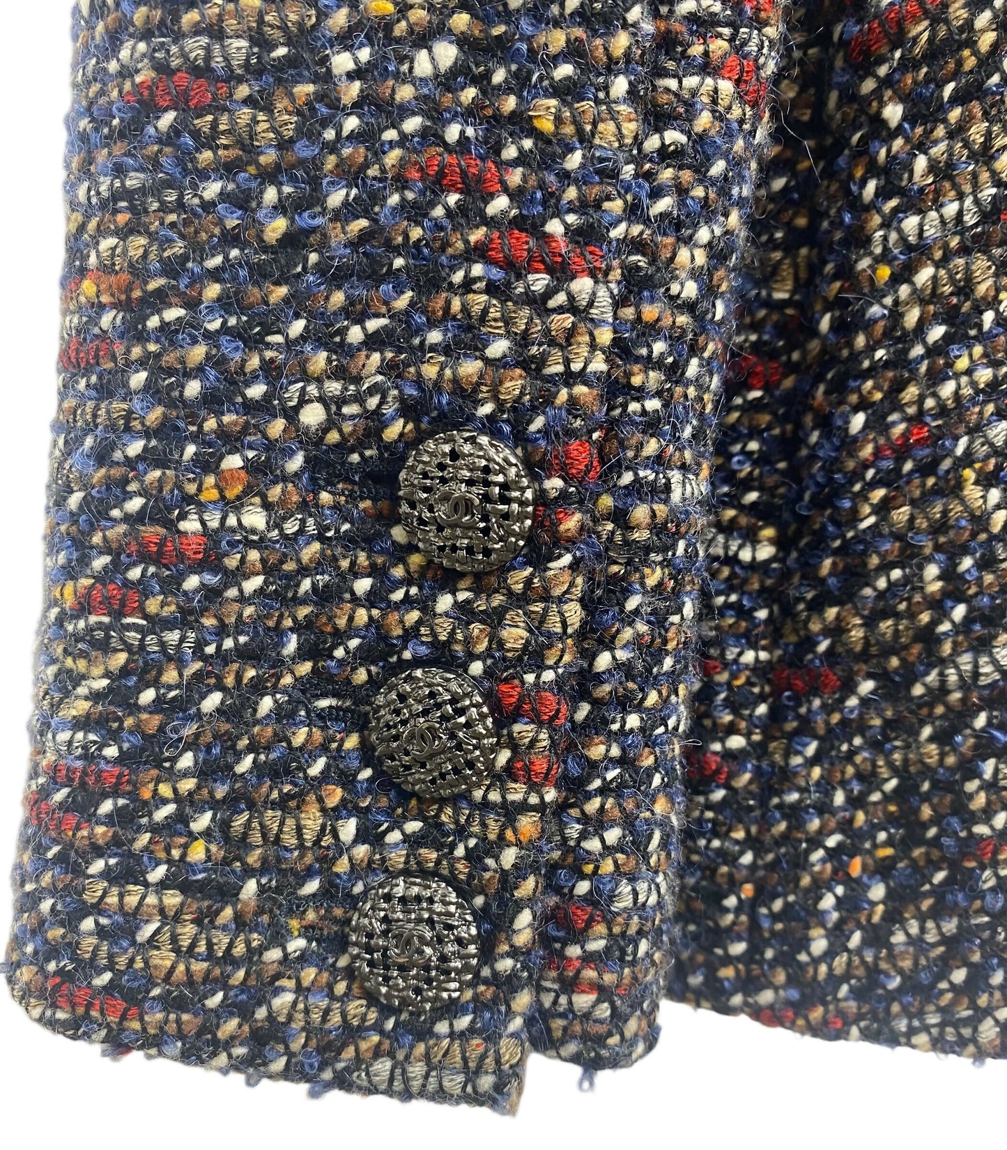 CHANEL 12A BOMBAY BLACK BROWN RED BEIGE NAVY TWEED JACKET FR 36