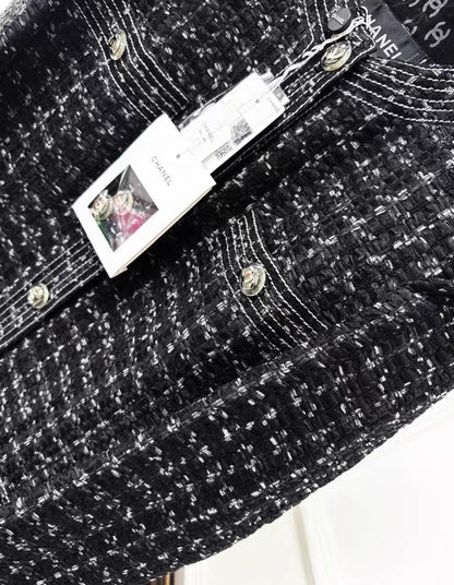 Chanel 20p black houndstooth long coat