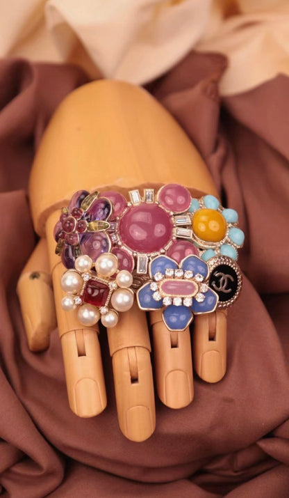 Chanel 2009 Colored Glass Flower and Pearl Ring