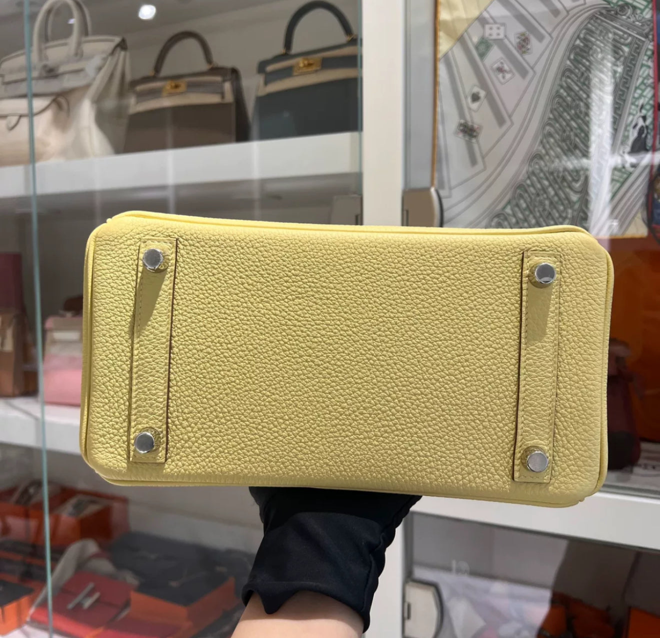 Hermes Birkin 25 Jaune Poussin Togo Leather Palladium Hardware Handbag