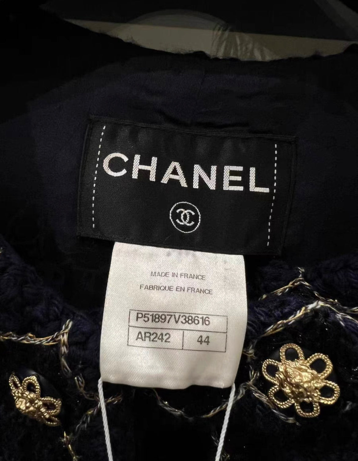 CHANEL 15A METIERS D'ART SALZBURG NAVY BLUE TWEED JACKET size 44