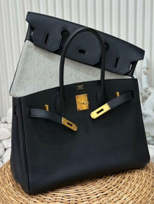 HERMES BIRKIN 30 3 IN 1/ 3 EN 1 TOGO/ SWIFT/ CANVAS BLACK GOLD HARDWARE