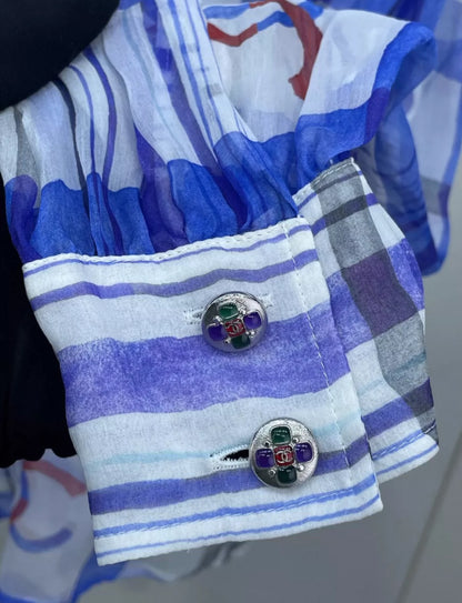 Chanel 23P Blue & White Silk Shirt