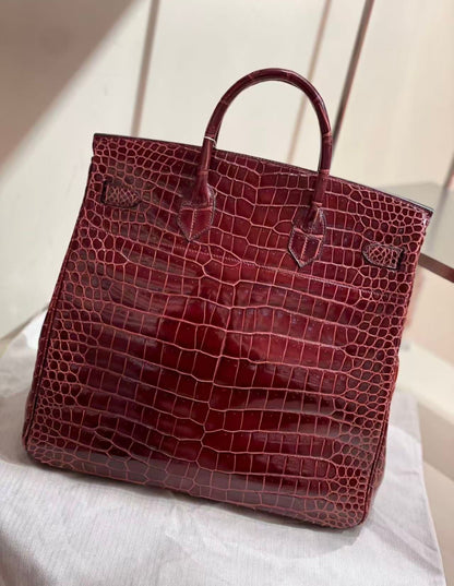 Hermes Birkin HAC 40 Bordeaux Burgundy Shiny crocodile leather gold hardware