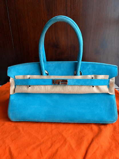 Hermès Birkin Shoulder JPG 42 Blue Turquoise Doblis Suede Leather Palladium Hardware – Ultimate Collector’s Masterpiece