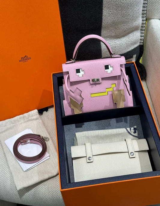 Hermès Picto Kelly Doll Quelle Idole Mauve Sylvestre, Lime, Nata and Chai Epsom Palladium Hardware