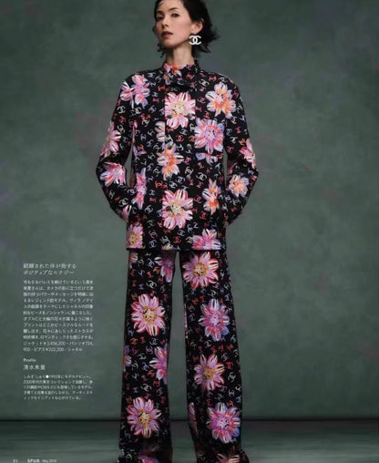 Chanel 24S Runway Colored Silk Jacket with All-Over CC Camellia Print