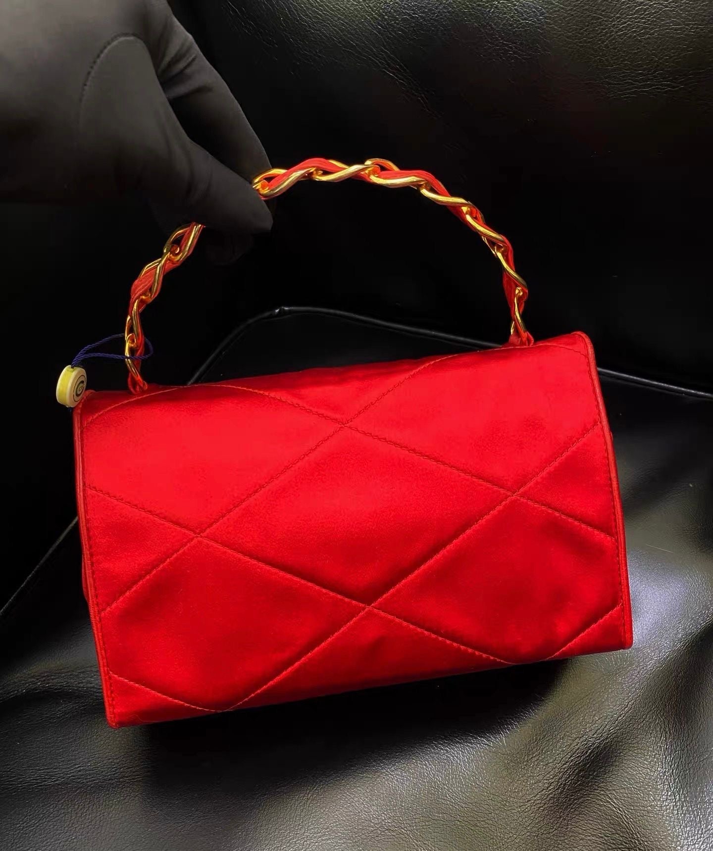 Chanel Vintage Red Satin Gold Handle bag