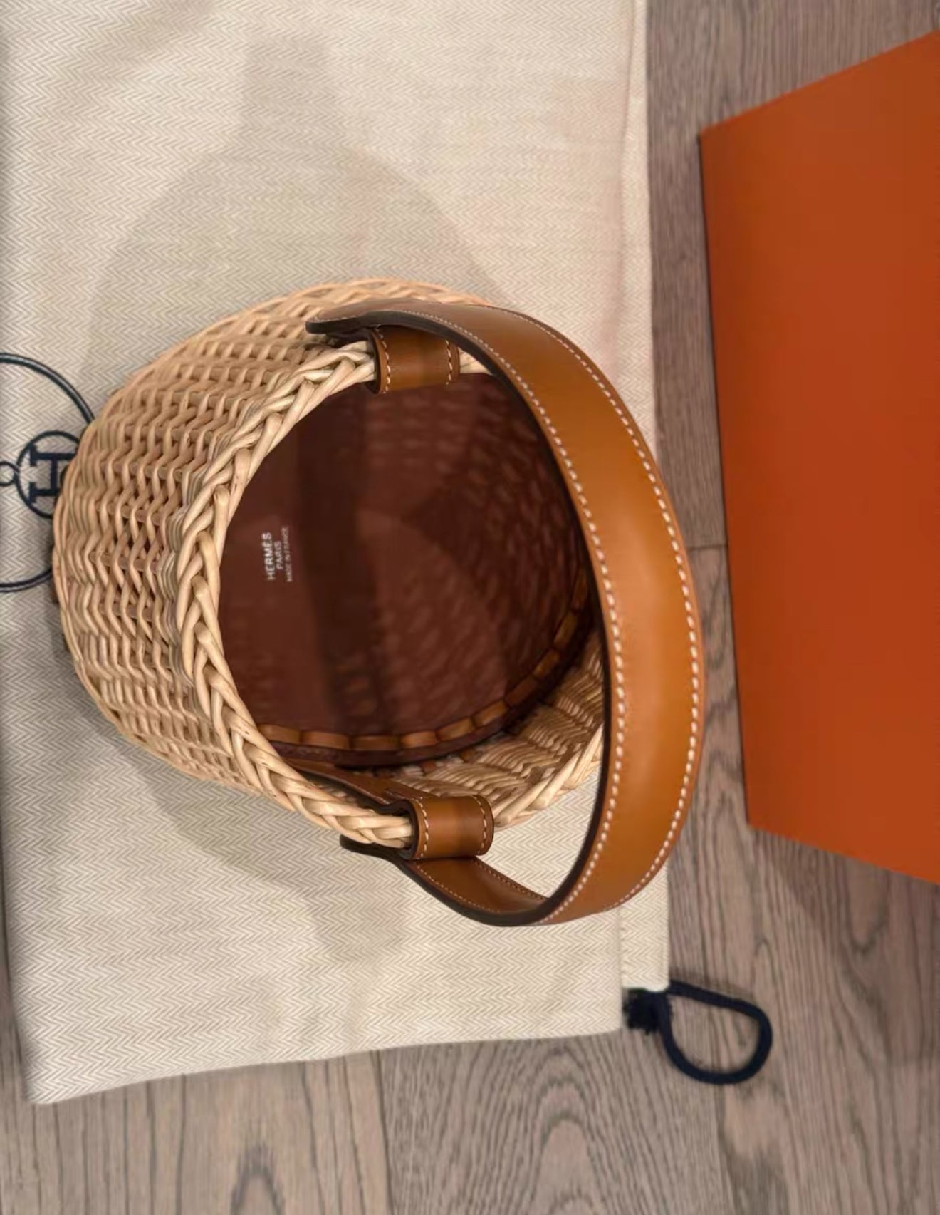 Hermès Naturel and Fauve Butler Wicker Sabot Picnic Bag Palladium Hardware