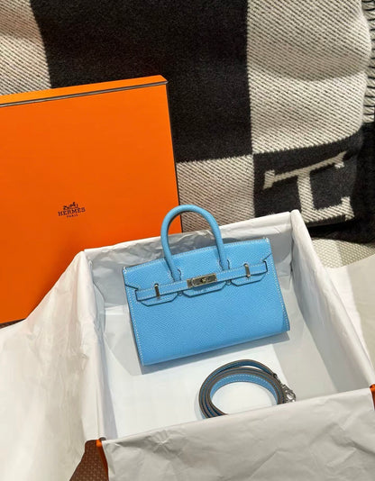 Rare. Hermes Micro birkin 15 in blue Celeste palladium hardware