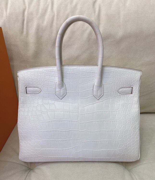 HERMES BIRKIN 35 WHITE POROSUS CROCODILE PALLADIUM HARDWARE