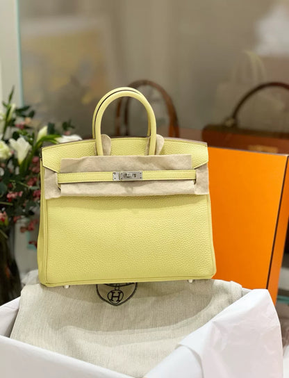 Hermes Birkin 25 Jaune Poussin Togo Leather Palladium Hardware Handbag
