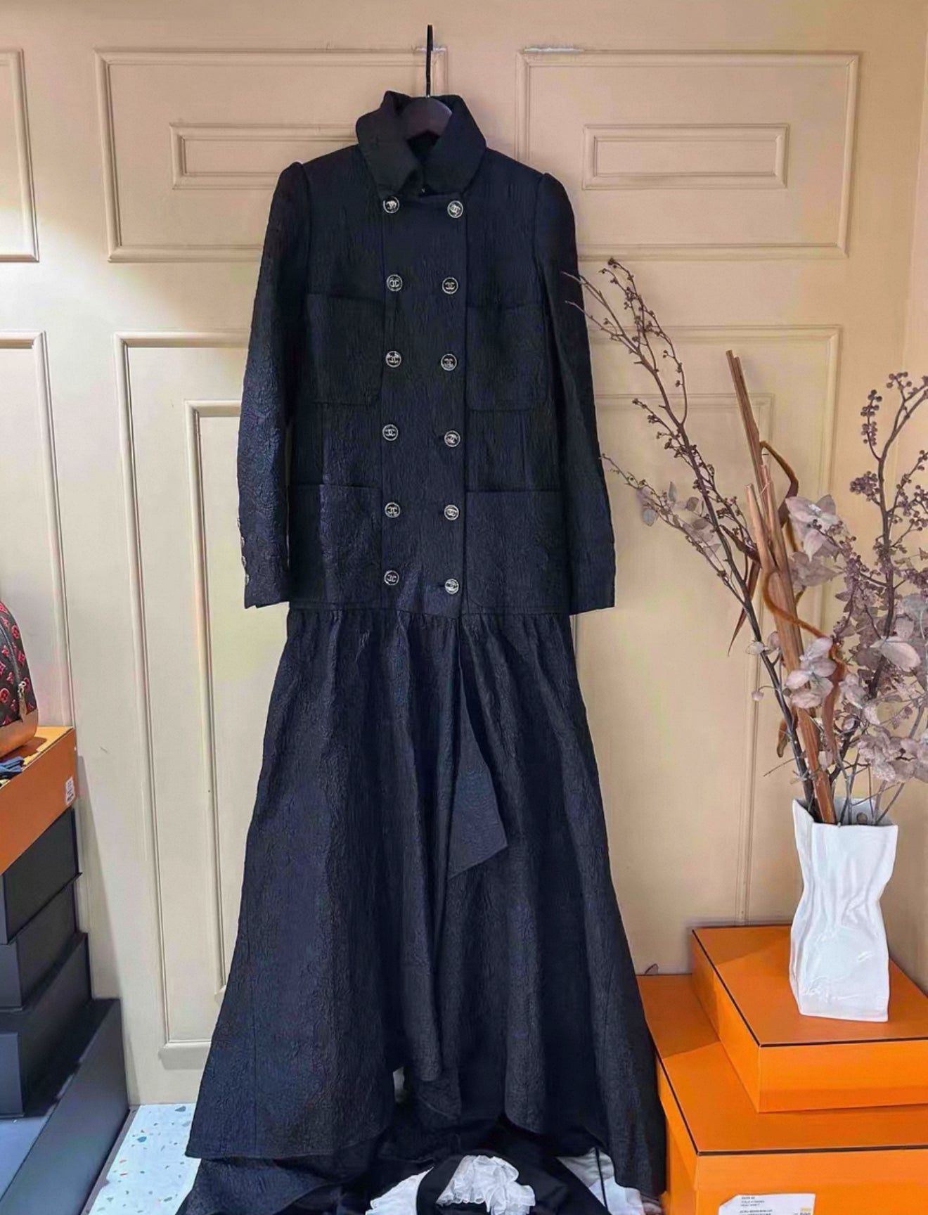 Rare Chanel 2021 Black Long Coat/Dress 38