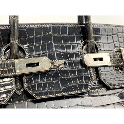 HERMÈS 40 HAC BLACK SHINY POROSUS CROCODILE PALLADIUM HARDWARE