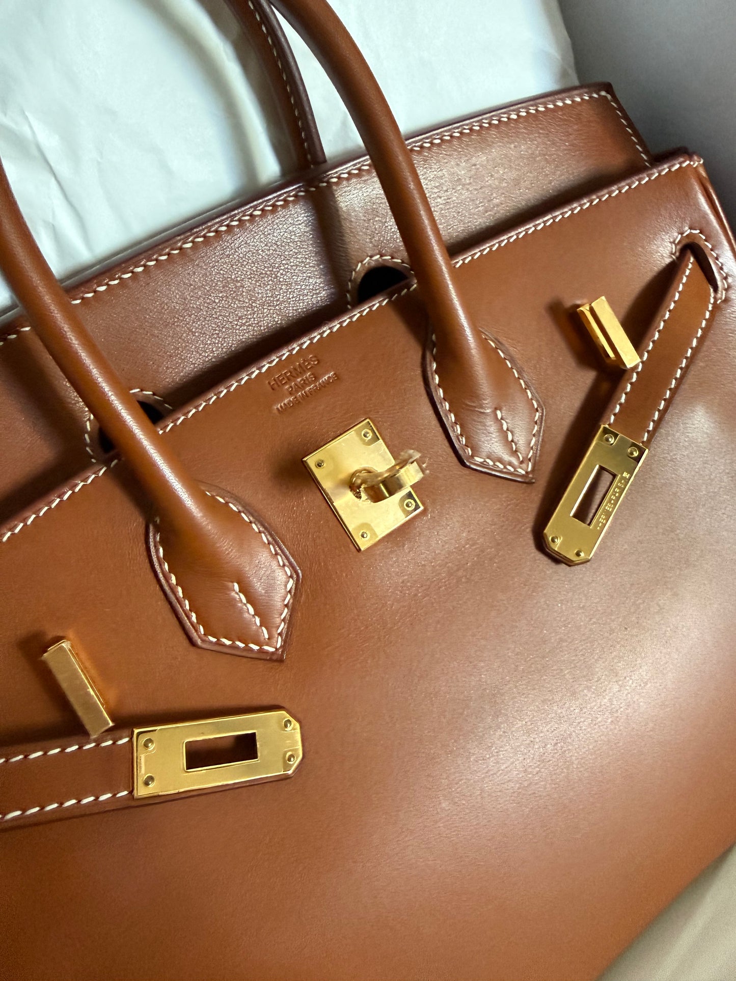 Hermès Birkin 25 smooth Barenia leather gold hardware