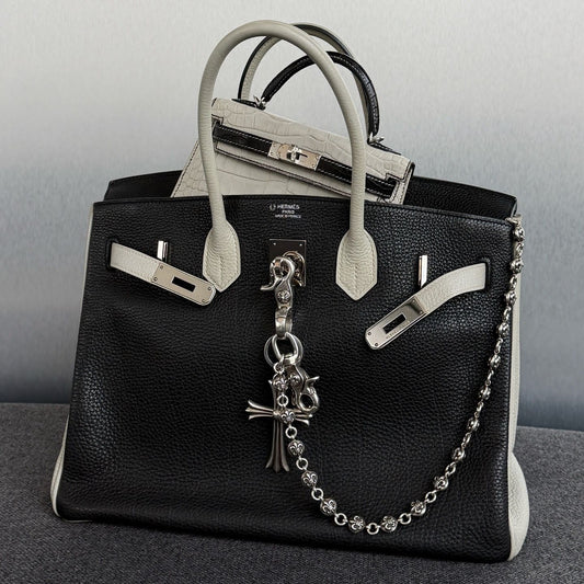 Hermes Birkin 35 Black & Gris Perle Togo leather palladium hardware