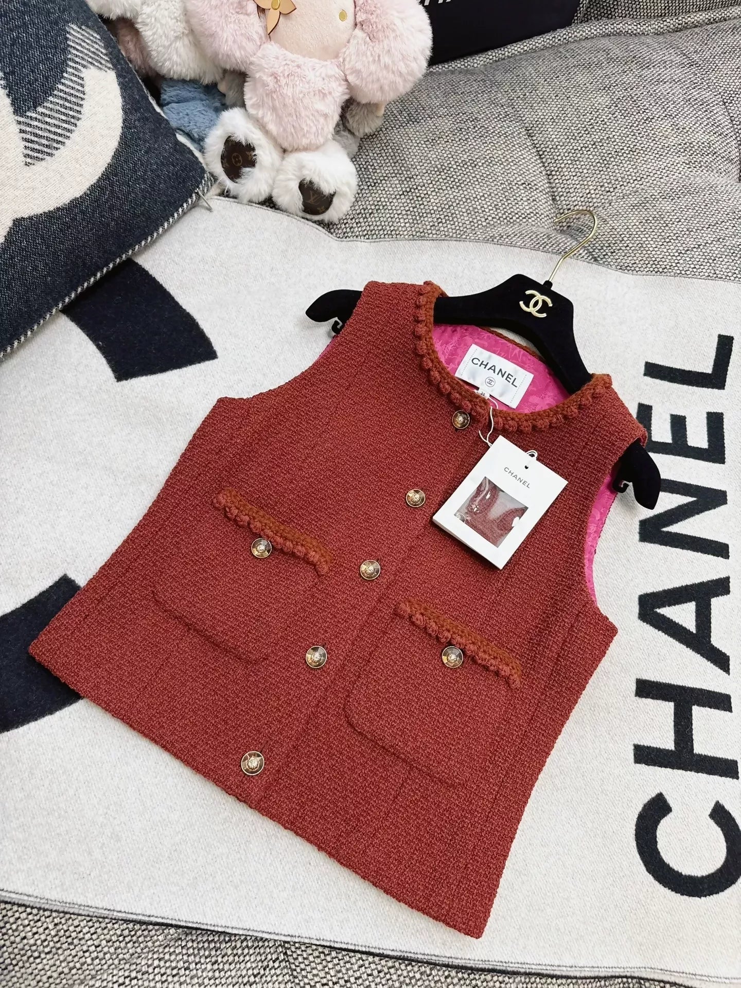Chanel 24A red tweed vest jacket