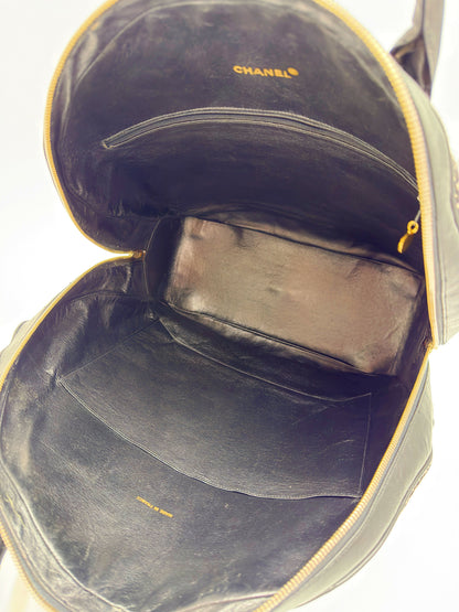 Chanel 1992 Half Moon Top Handle Bag – Black Tweed & Leather with Gold Hardware