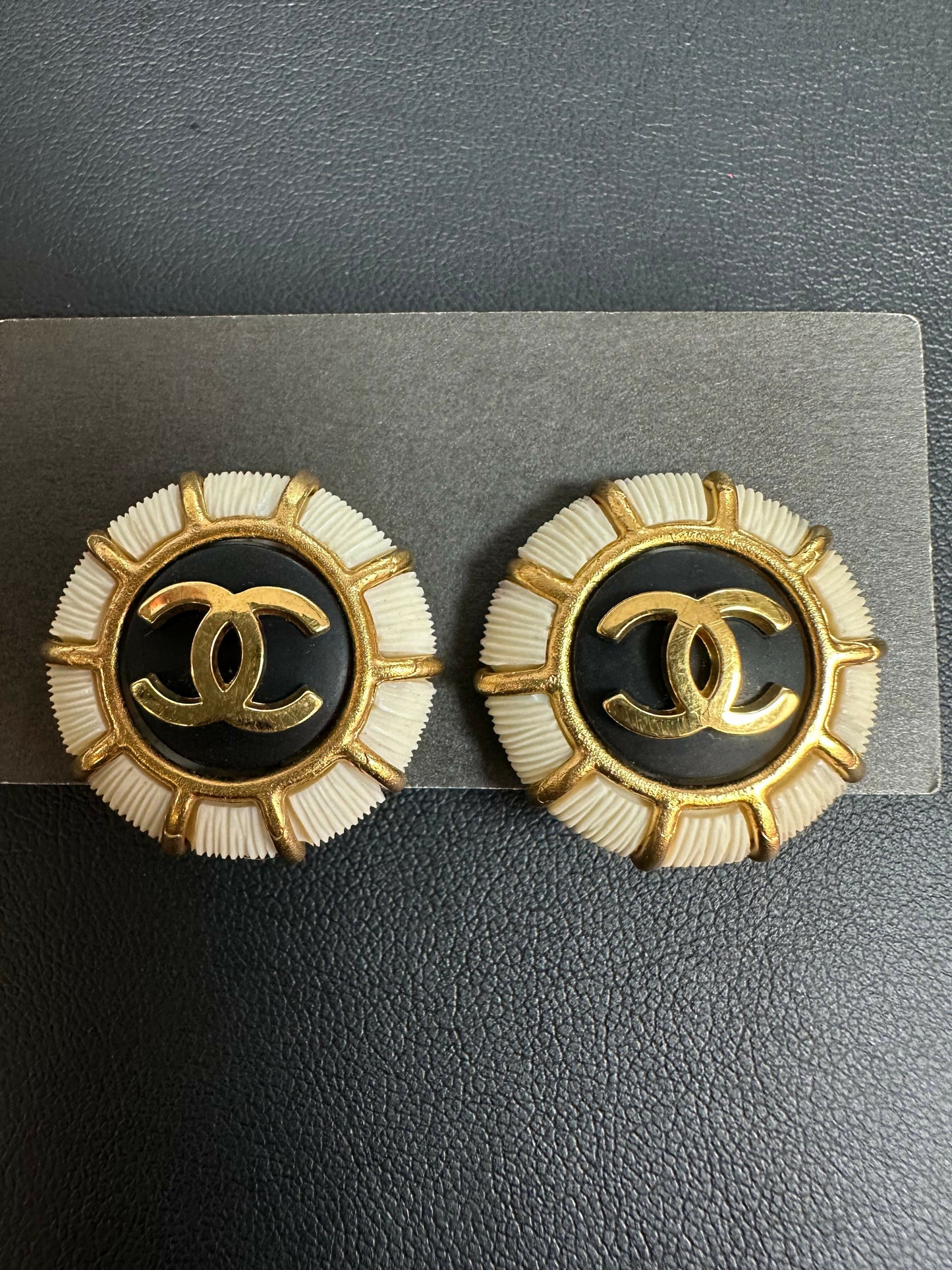 Chanel Vintage 95 Gold Plated Resin Round CC Earrings