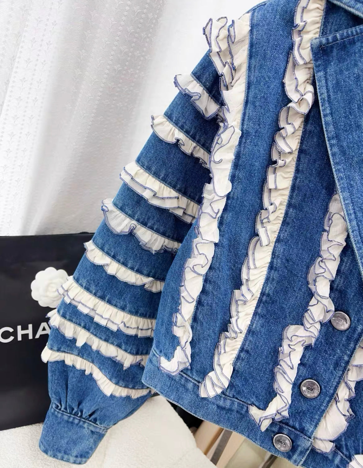 Chanel rooftop series 2020 white lace blue denim jacked