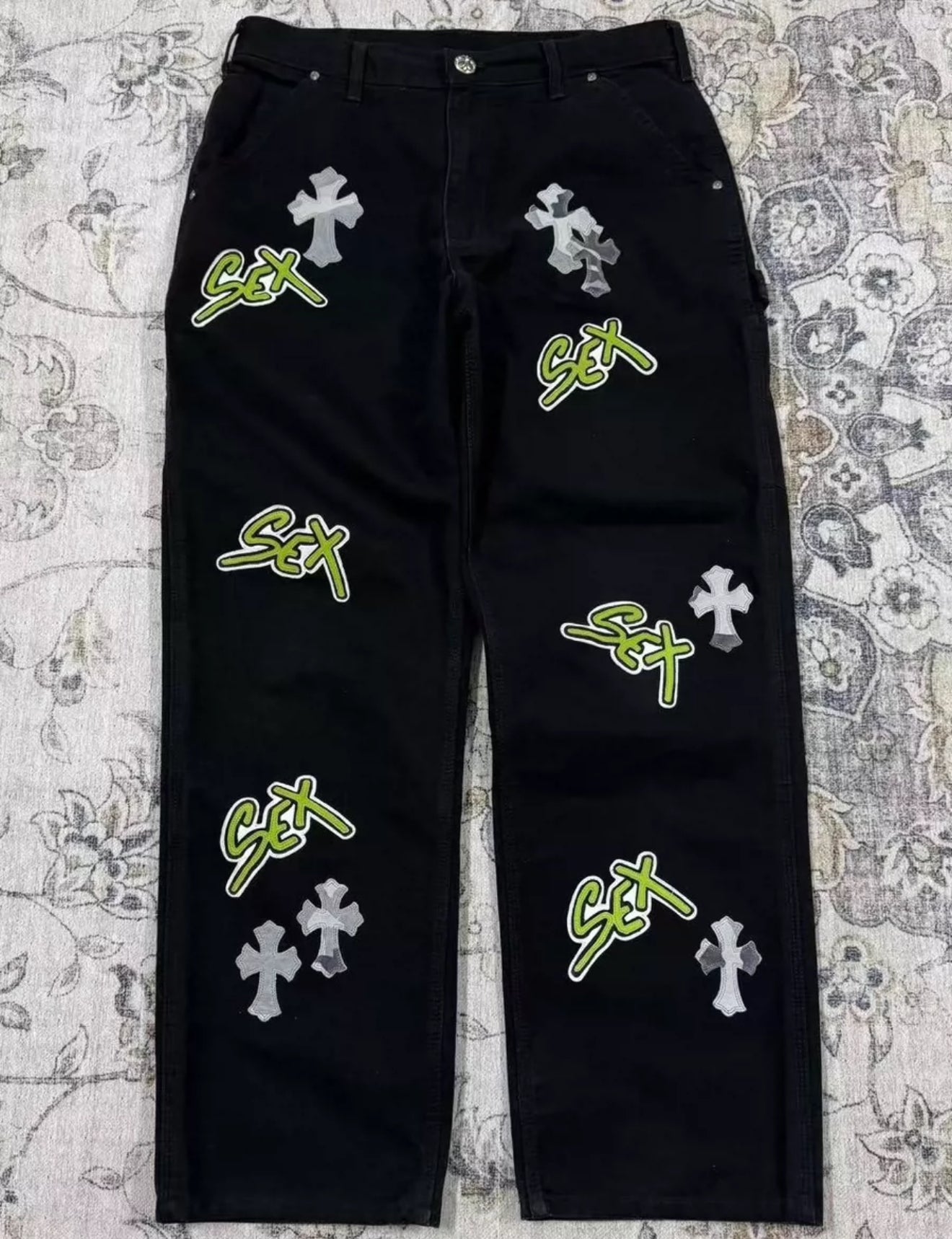 Chrome Hearts Carhartt Black Sex Records Camo Cross Patch Carpenter Pants