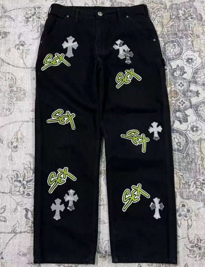 Chrome Hearts Carhartt Black Sex Records Camo Cross Patch Carpenter Pants