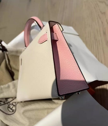 Hermès mini Kelly Chèvre Craie & Rose Sakura Palladium Hardware