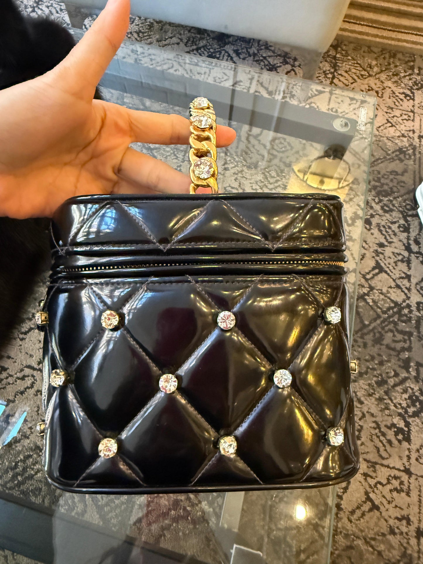 Chanel 1995 Black Patent Rhinestone Vanity Mirror Case — Ultra Rare Collector’s Piece