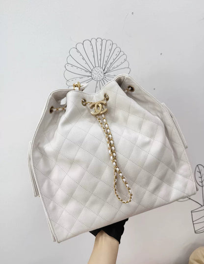 Chanel 25 hobo bag Medium white Lychee Leather gold hardware top handle