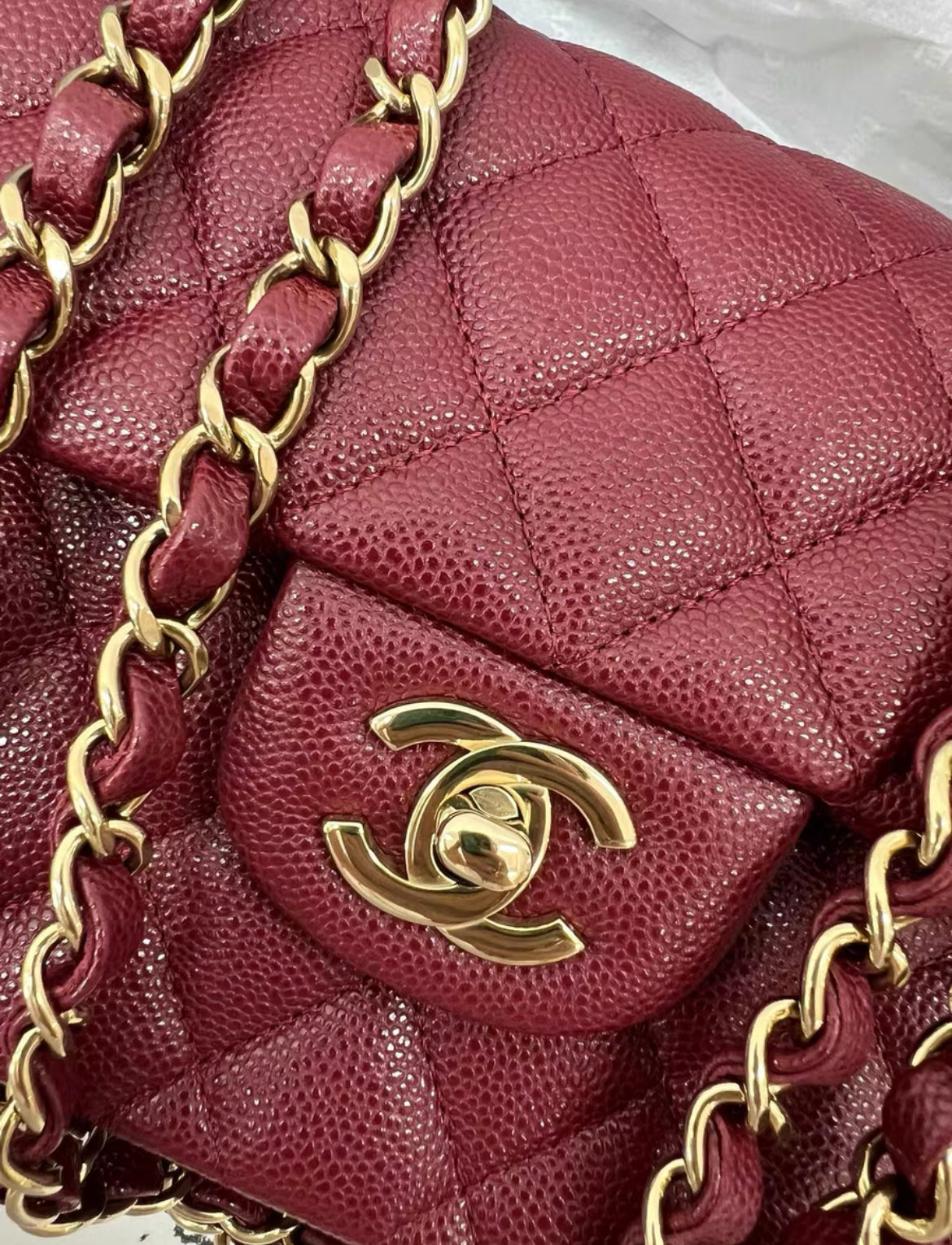 Chanel 23 Red Wine Burgundy Caviar Leather Medium Classic Flap