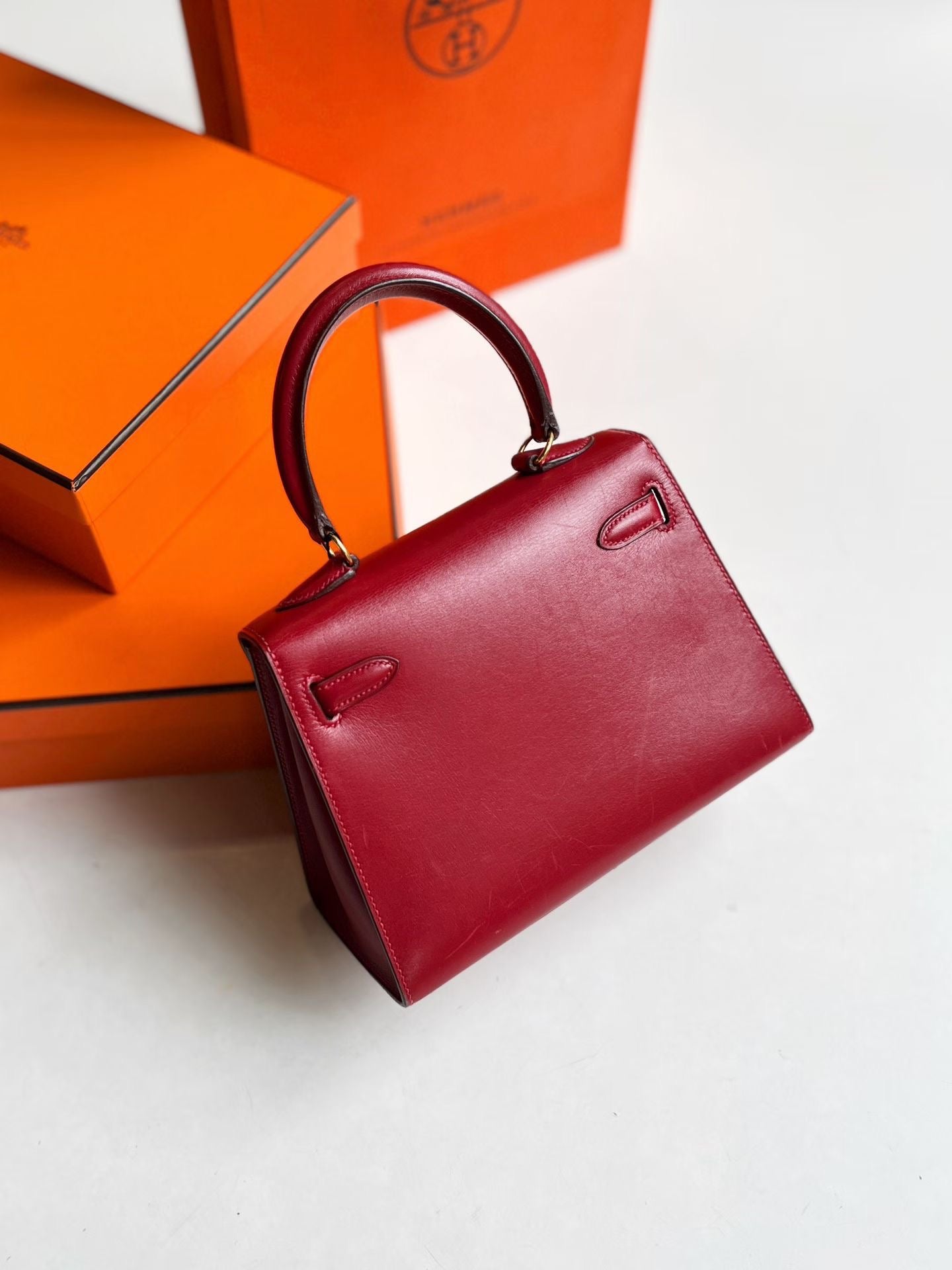 Vintage Hermes Mini Kelly 20 Red Box leather gold hardware