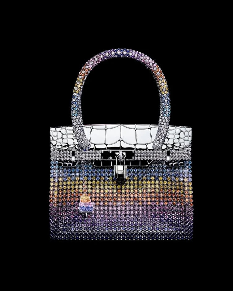Hermès Sac Bijou Birkin — Solid 18K White Gold with Rainbow gradient gems