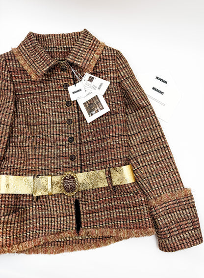 Chanel 19A Gold/Red/Black Tweed Jacket with Golden Beetle Belt