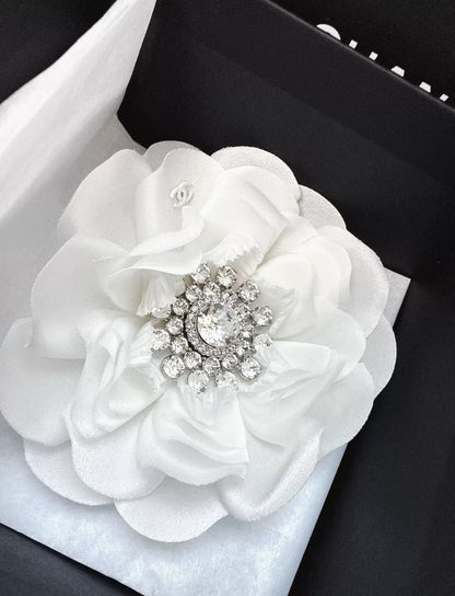 Chanel 25a Haute Couture white silk camellia brooch